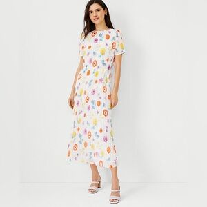 Ann Taylor Floral Short Sleeve Pleated Dress size S